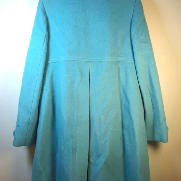 Vintage Banana Republic Full Length Wool Coat Lt Blue w/Floral Lining Epaulets - Picture 9 of 11